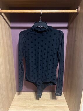 Ember Black Sheer Polka Dot Mock Neck Bodysuit Size XL